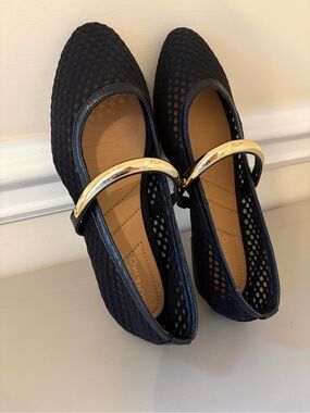 Women’s Black Mesh Flats with Gold Accent Strap